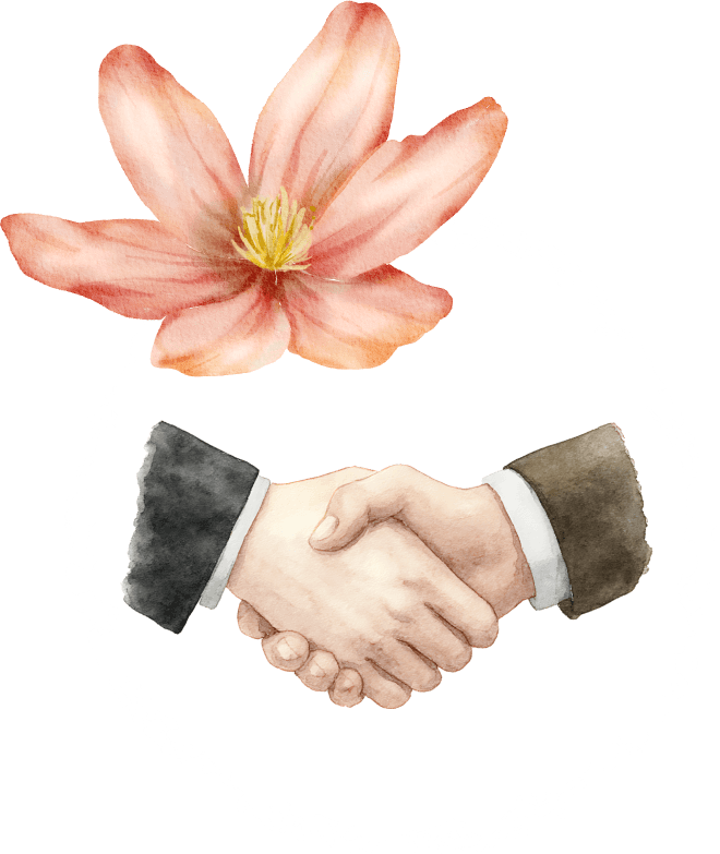 ピンクの花と握手しているイラスト