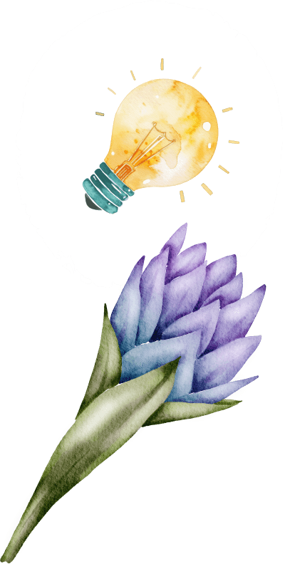 紫の花と電球のイラスト