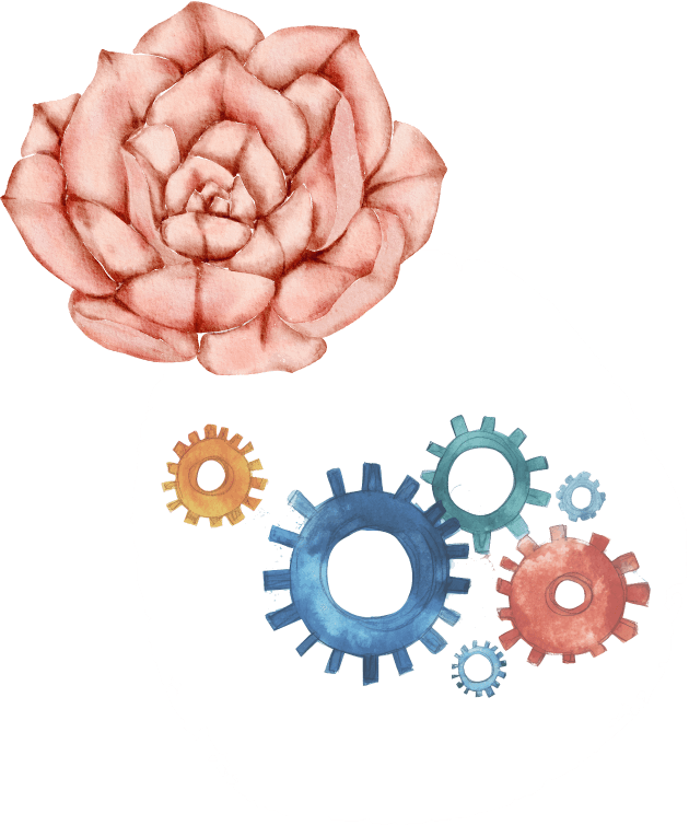 ピンクの花と歯車のイラスト